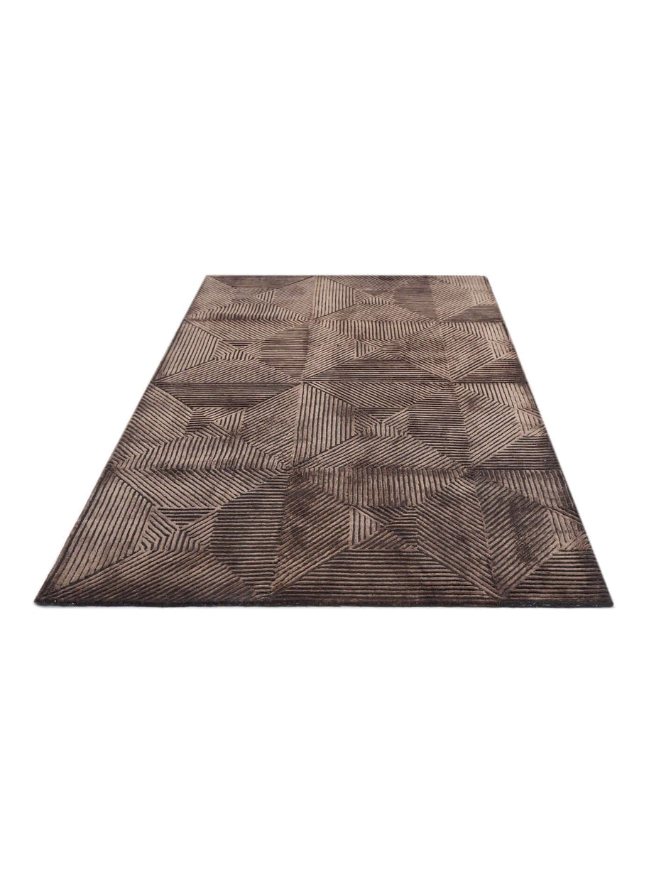 C O N T O U R - M O C H A luxury handmade rug by Cherom in deep chocolate New Zealand wool.