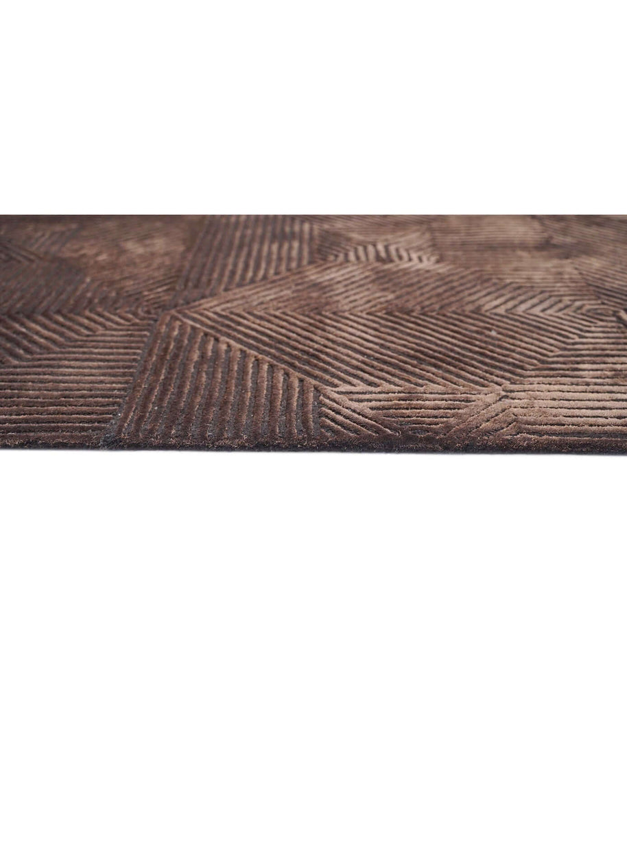 C O N T O U R - M O C H A luxury handmade rug by Cherom, deep chocolate New Zealand wool, modern geometric design.