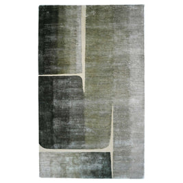 O M B R E - 1 luxury handmade rug by Cherom in New Zealand wool, green and grey hues.