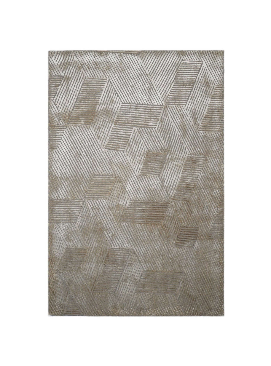 C O N T O U R - L A T T I C E luxury handmade rug by Cherom in soft beige New Zealand wool, modern contemporary design.