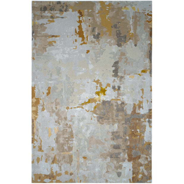 A Y L I N luxury handmade rug by Cherom in warm beige, golden yellow and grey New Zealand wool.