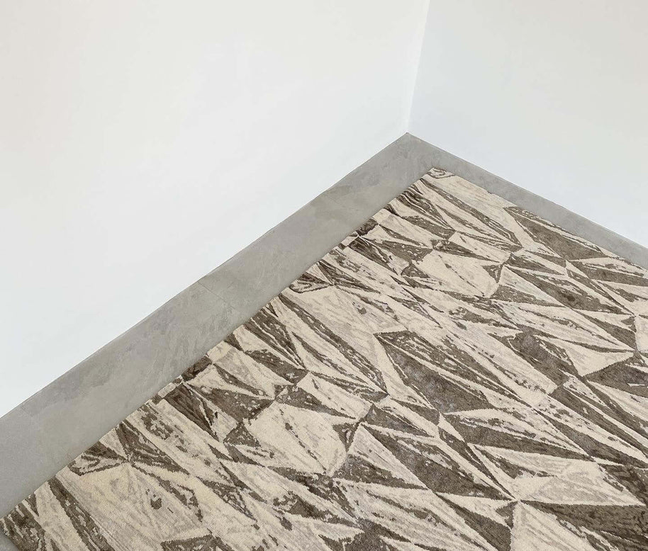 C L I F T O N luxury handmade rug by Cherom, bamboo silk and wool, modern design in neutral tones.