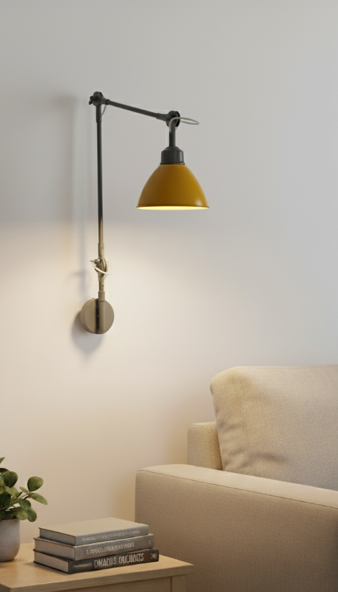 A Yellow & Grey Swing-Arm Wall Mounted Light