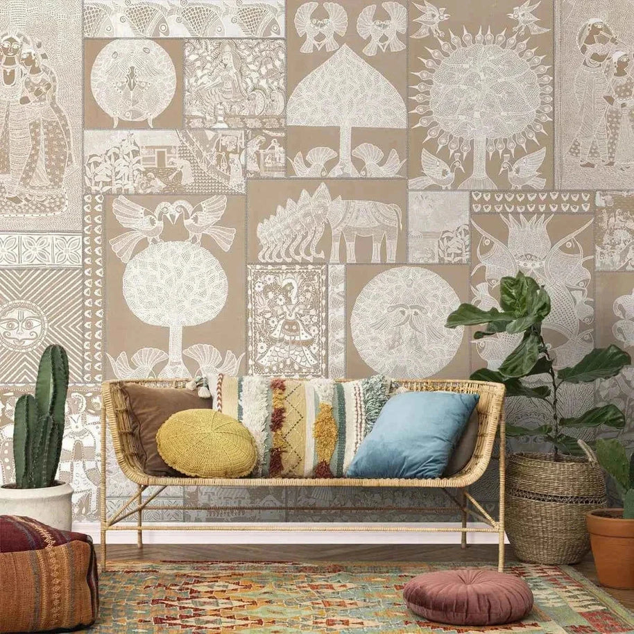 Geet Madhubani Wallpaper Clay Beige Color
