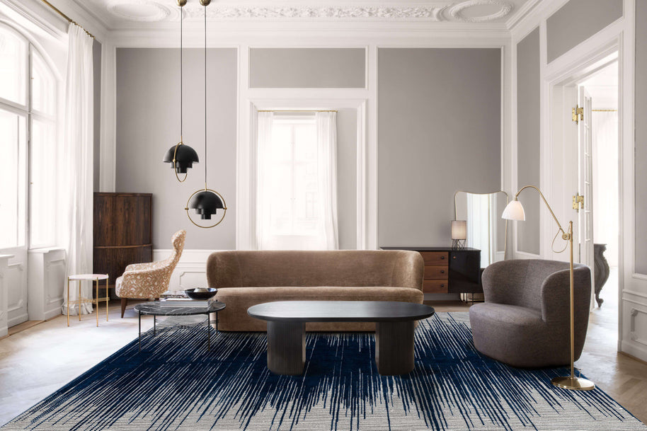 H A R V E Y luxury handmade rug by Cherom in navy wool, modern contemporary design.