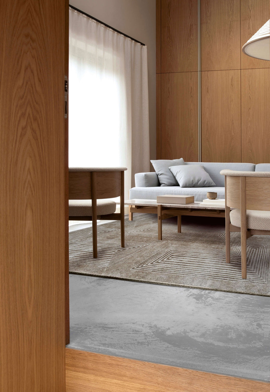 C O N T O U R - B E C K M A N luxury handmade rug by Cherom in neutral hues with New Zealand wool.