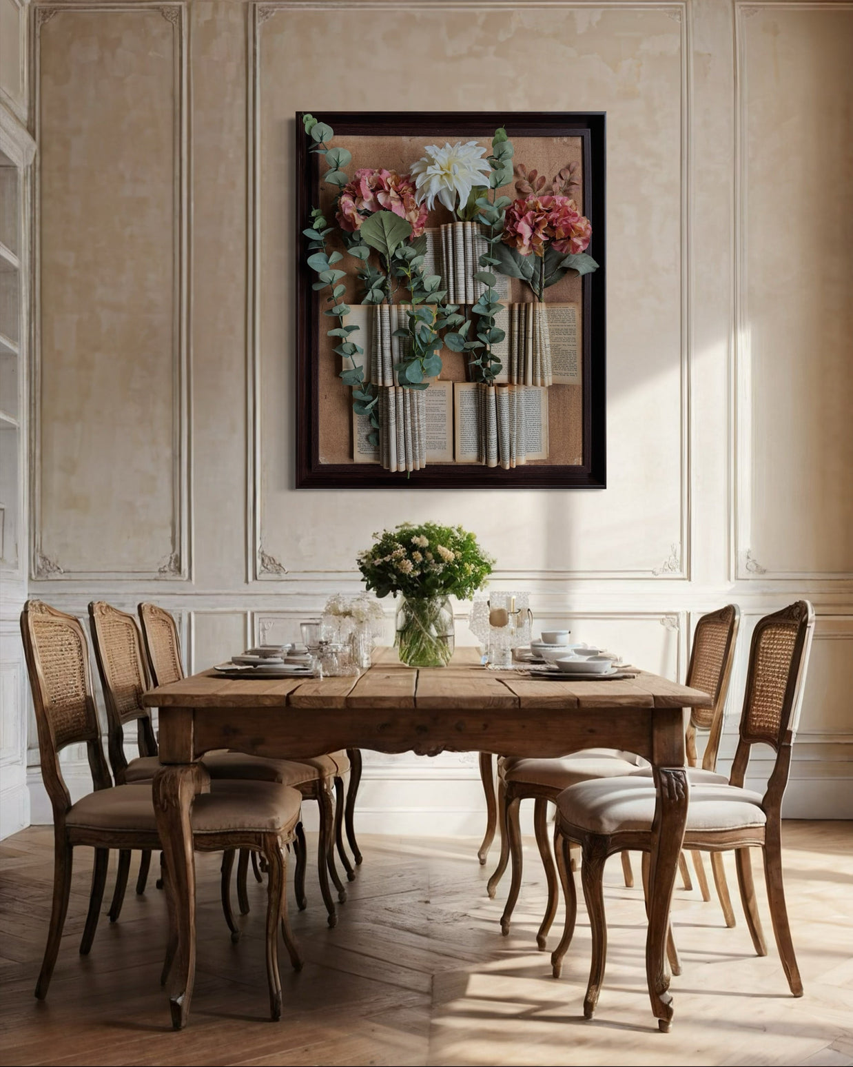 Unique handcrafted decor piece blending literature and botanical elements