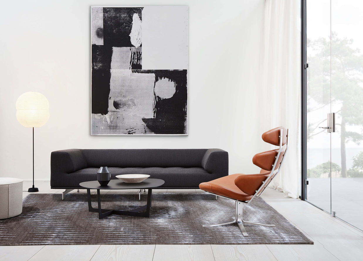 B E R N I N I luxury handmade rug by Cherom in modern living room, New Zealand wool.