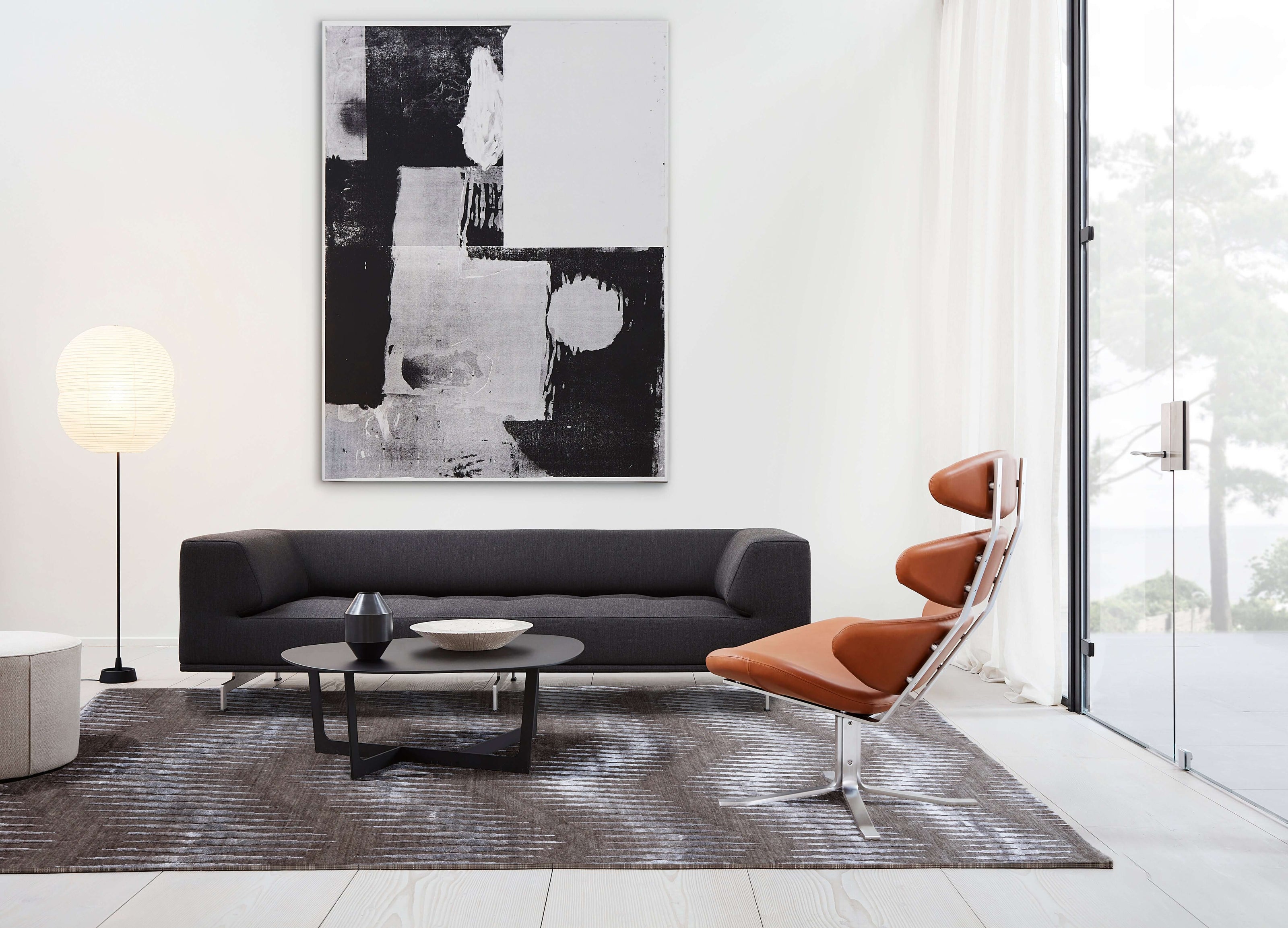B E R N I N I luxury handmade rug by Cherom in modern living room, New Zealand wool.