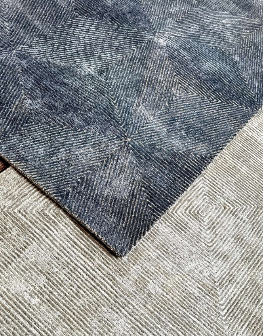 C O N T O U R - V E D E Z luxury handmade rug by Cherom in rich indigo blue New Zealand wool.