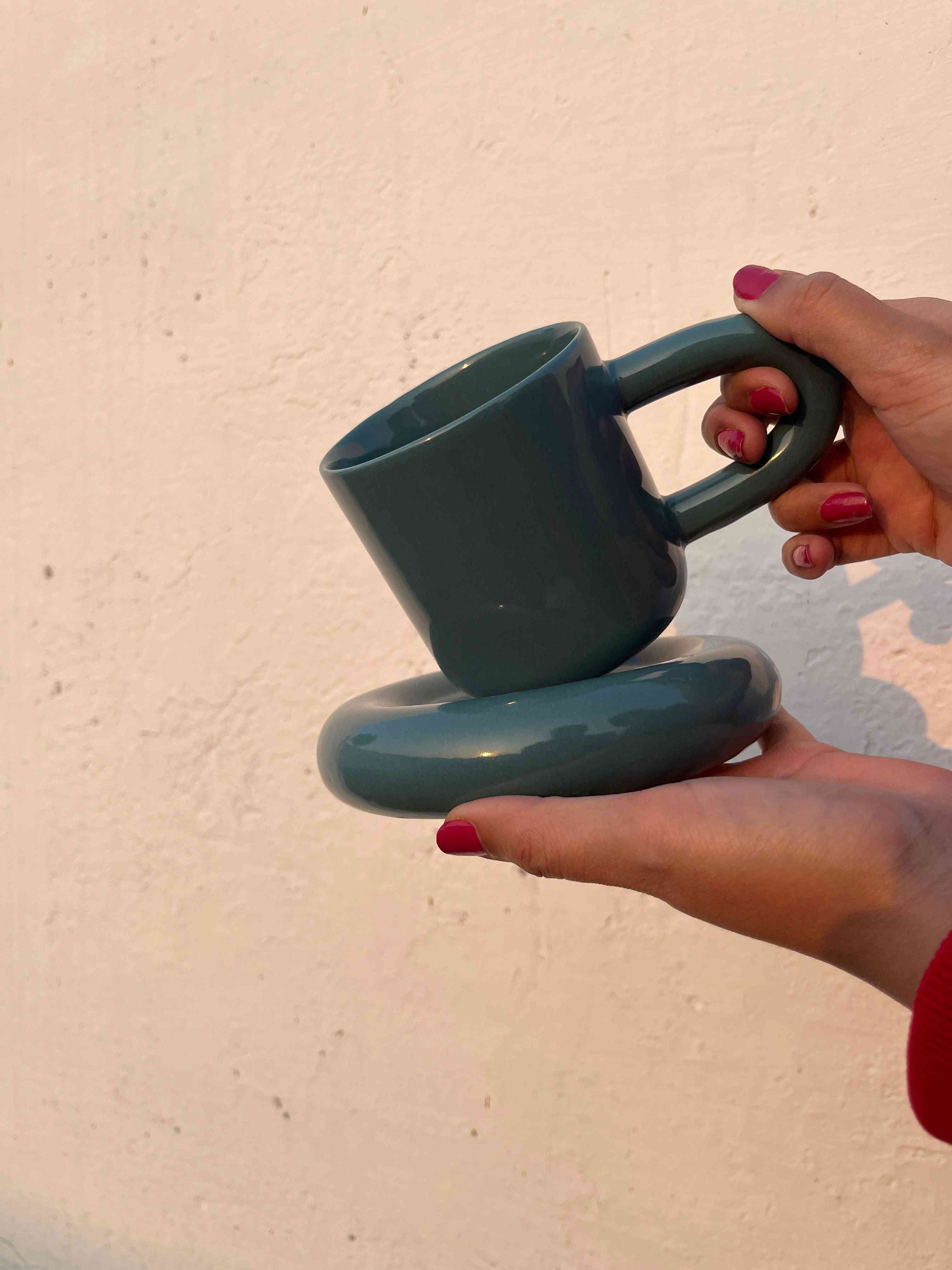 Teal Tubby Cup & Saucer - Single