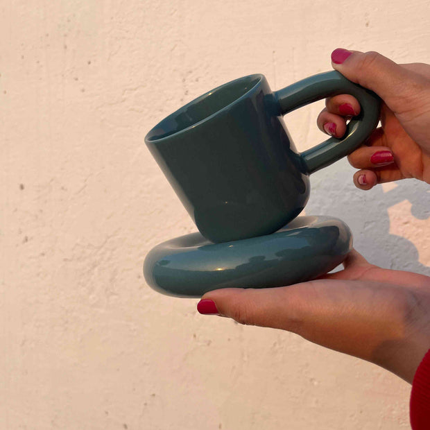 Teal Tubby Cup & Saucer - Single