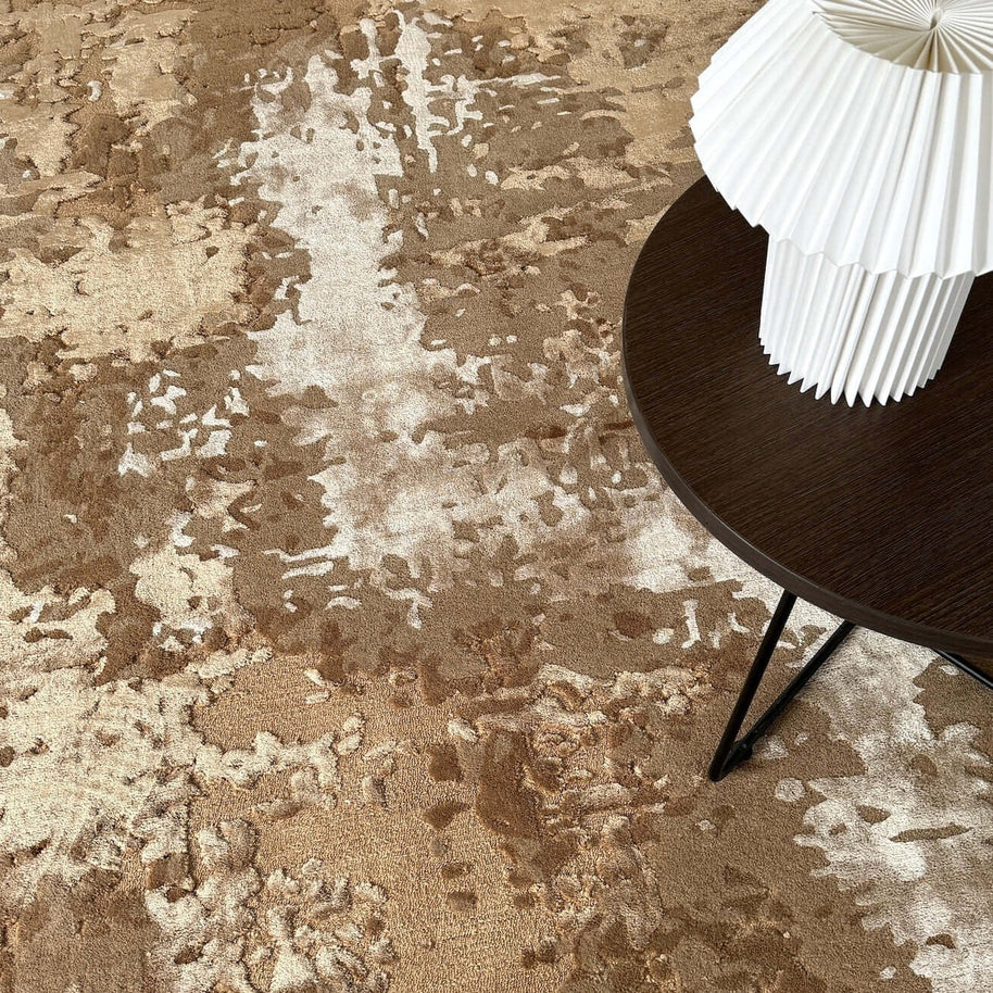 B R O N T E luxury handmade rug by Cherom in beige New Zealand wool.
