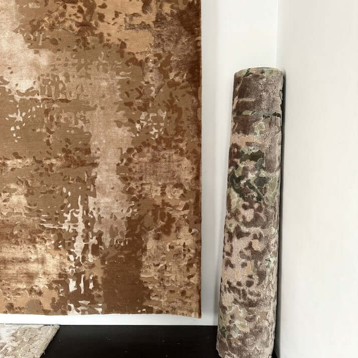 B R O N T E luxury handmade rug by Cherom in beige New Zealand wool.
