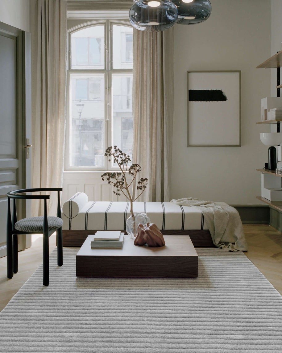 S C U L P T E D - C O R D U O Y luxury handmade rug by Cherom in grey New Zealand wool, modern elegance.