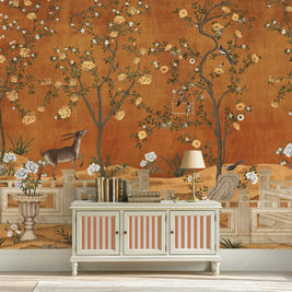 Jade Blossom Chinoiserie Wallpaper, Orange