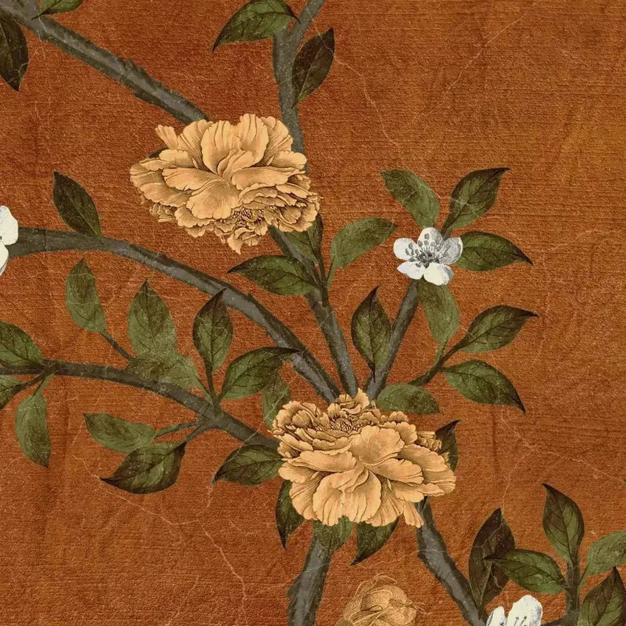 Jade Blossom Chinoiserie Wallpaper, Orange