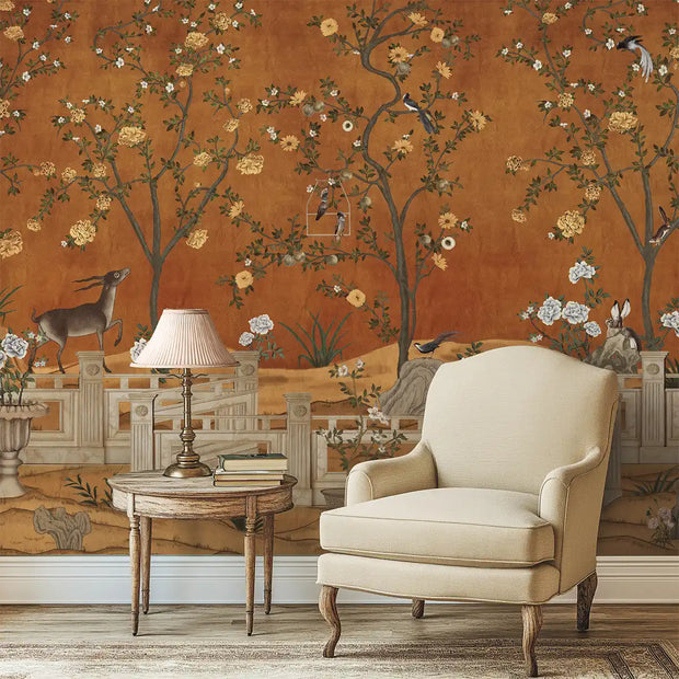 Jade Blossom Chinoiserie Wallpaper, Orange