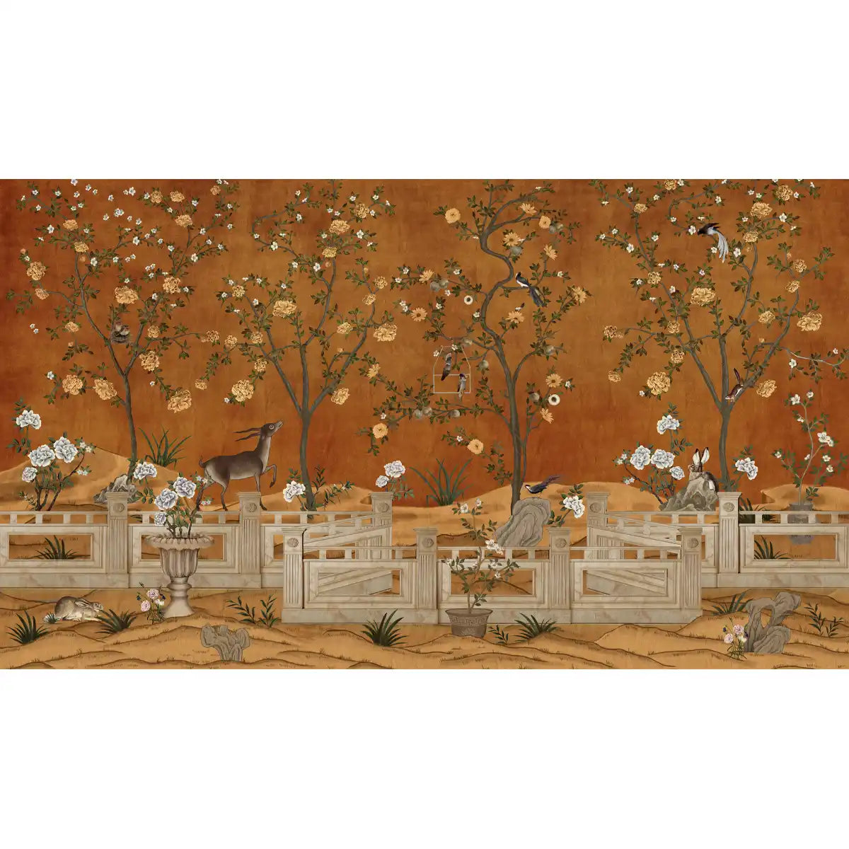 Jade Blossom Chinoiserie Wallpaper, Orange