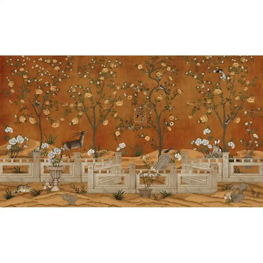 Jade Blossom Chinoiserie Wallpaper, Orange