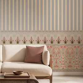 Kusum: Indian Floral Jharokha and Stripes Design Wallpaper