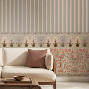 Kusum: Indian Floral Jharokha and Stripes Design Wallpaper