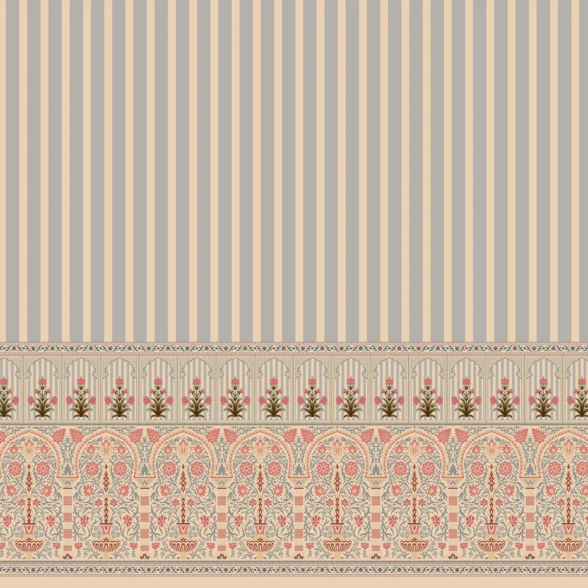 Kusum: Indian Floral Jharokha and Stripes Design Wallpaper