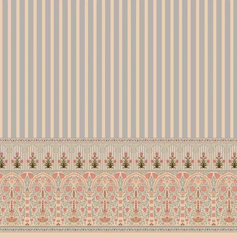 Kusum: Indian Floral Jharokha and Stripes Design Wallpaper