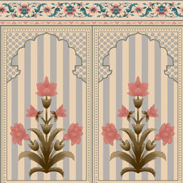 Kusum: Indian Floral Jharokha and Stripes Design Wallpaper