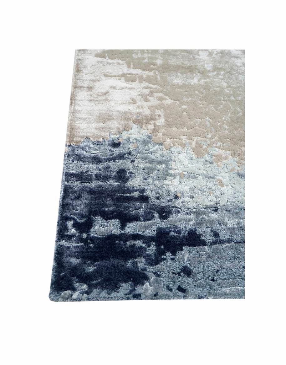 M A N Z O N I luxury handmade rug by Cherom in grey and blue New Zealand wool.