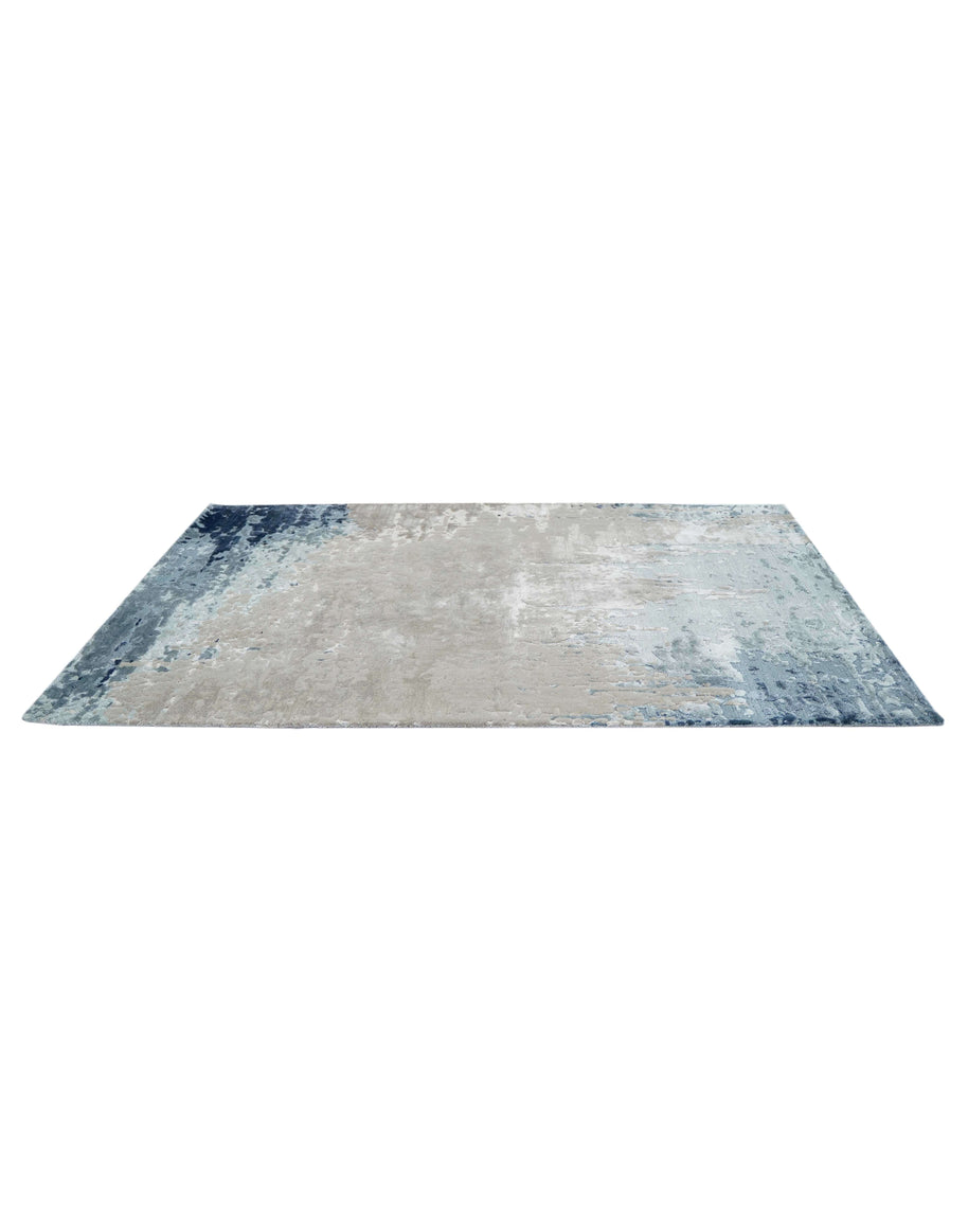 M A N Z O N I luxury handmade rug by Cherom in grey, blue, wool and viscose.