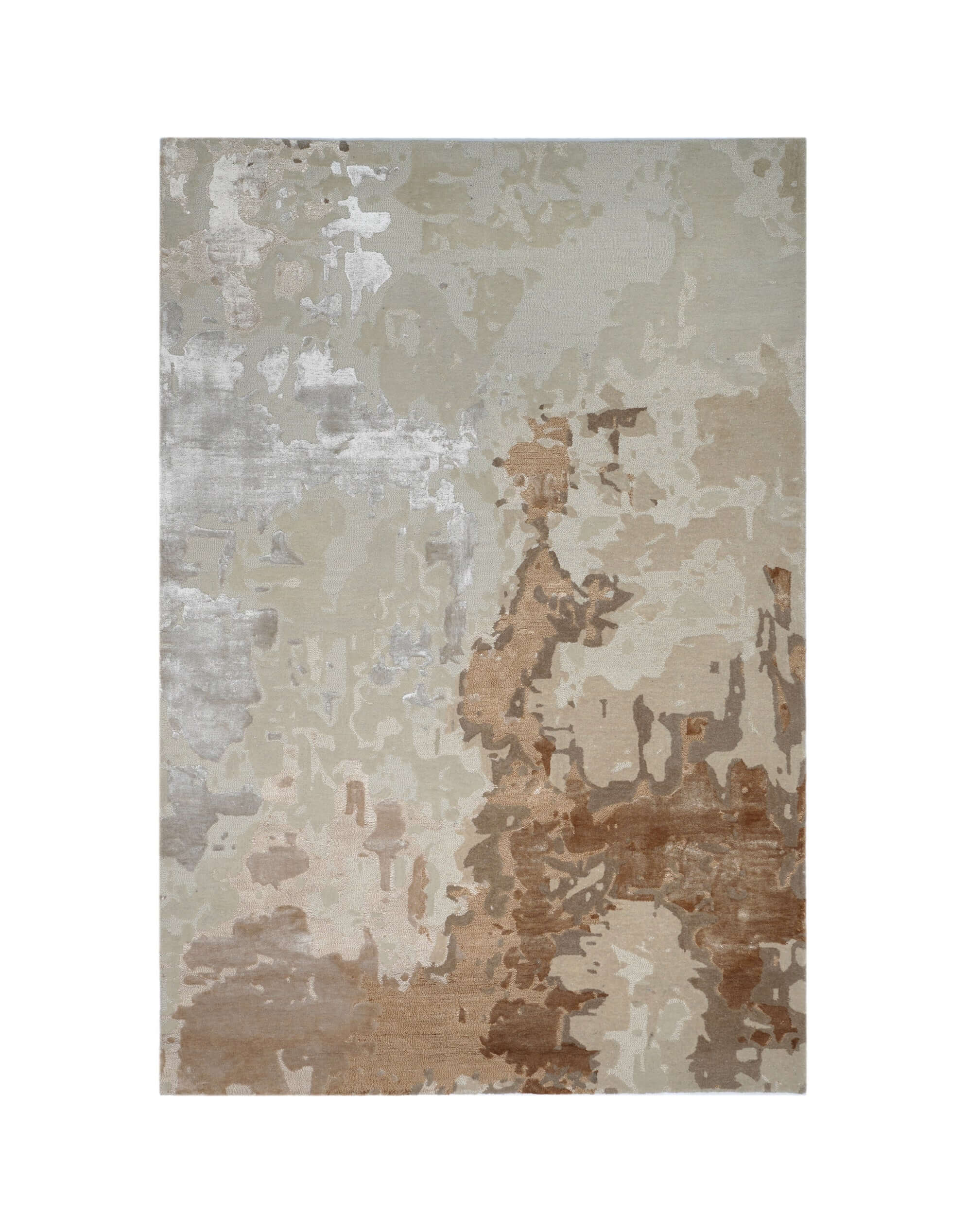 D A S K A luxury handmade rug by Cherom in beige, brown, and grey, crafted from New Zealand wool.