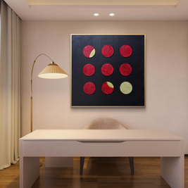 Modern wall art by Artscape by Riddhi Mehta with symbolic red and gold tones on a minimal black background.
