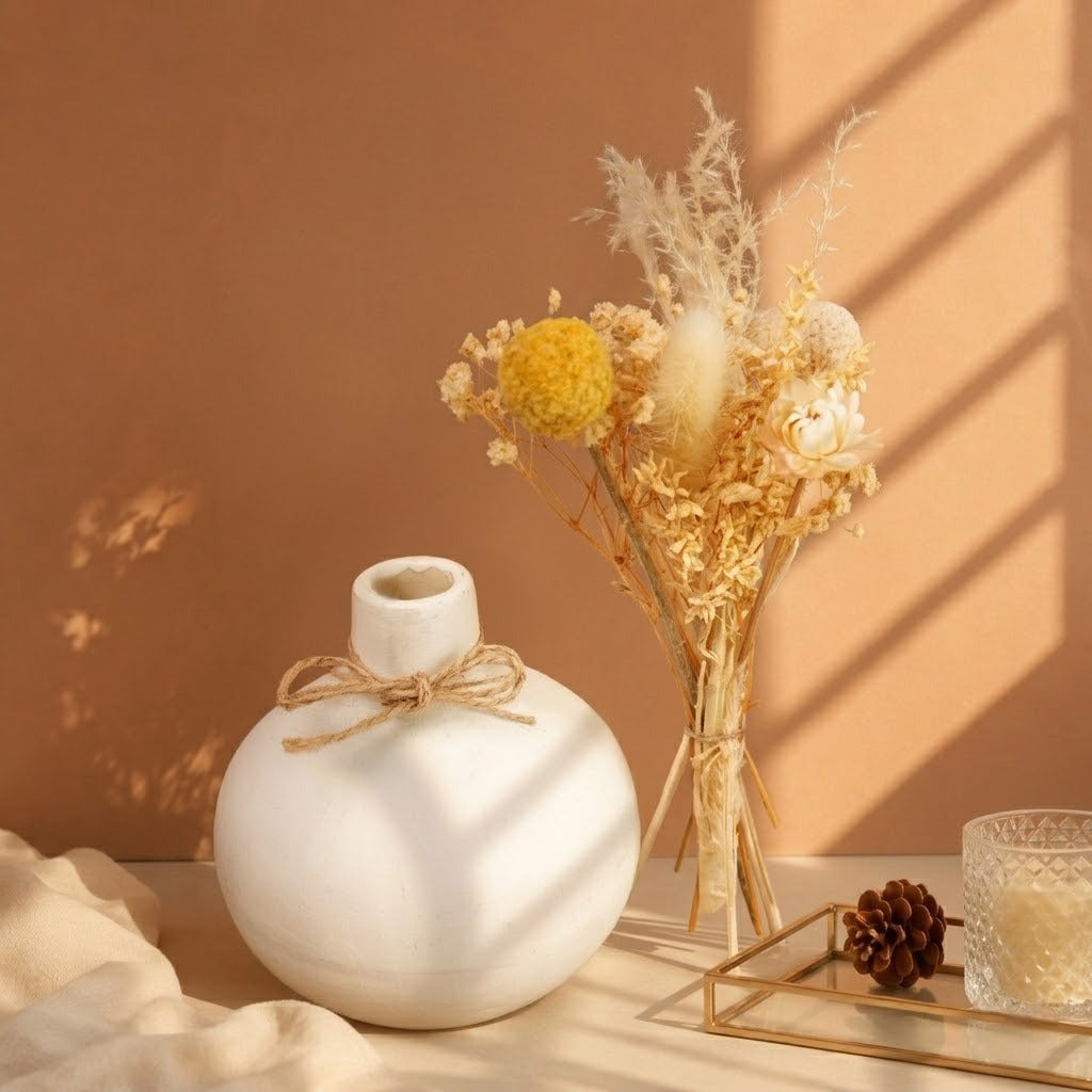 Moonstone Bloom Ceramic Vase with Dried Flowers | Elegant Home Décor - https://artecasa.in/