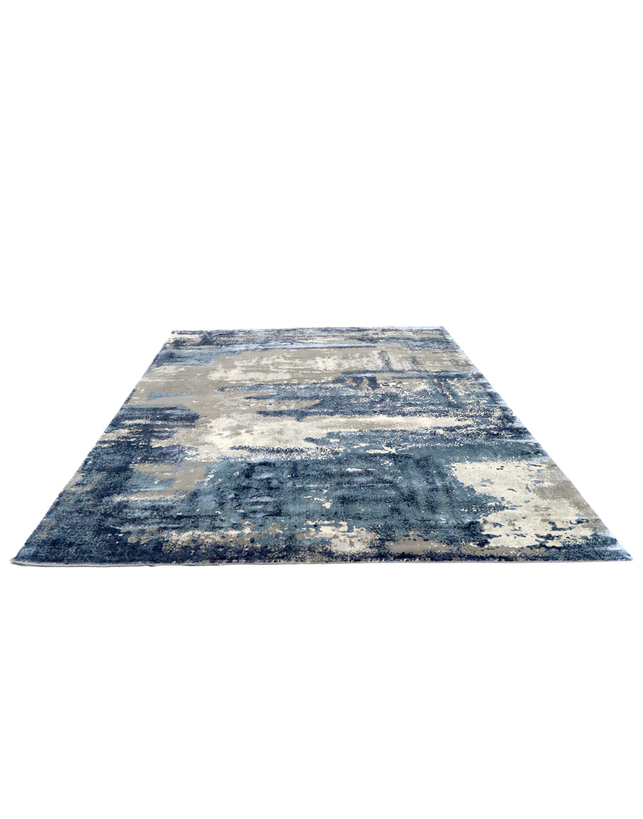 O Z A N  - B L U E luxury handmade rug by Cherom, modern design in New Zealand wool.