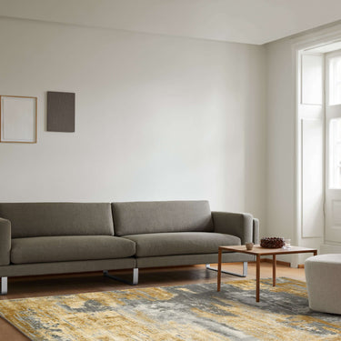 O Z A N - G O L D luxury handmade rug by Cherom in grey and yellow hues, crafted from New Zealand wool.