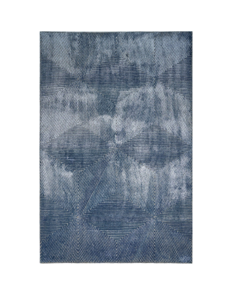 C O N T O U R - V E D E Z luxury handmade rug by Cherom, New Zealand wool, modern indigo design.