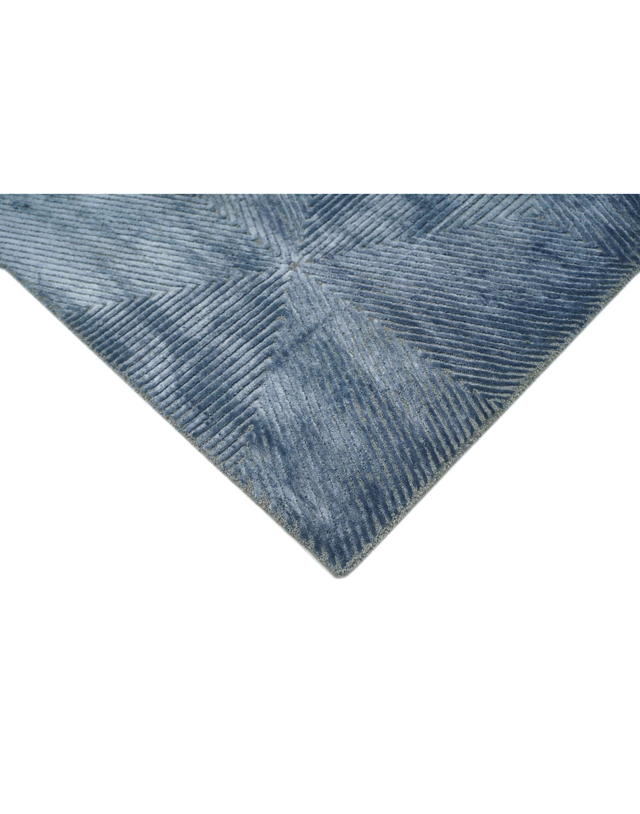 C O N T O U R - V E D E Z luxury handmade rug by Cherom, indigo New Zealand wool modern rug with geometric design.