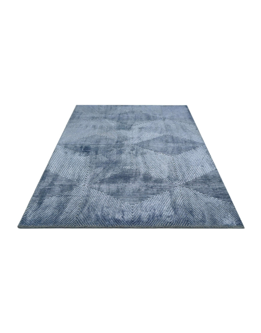 C O N T O U R - V E D E Z luxury handmade rug by Cherom, indigo New Zealand wool, modern geometric design.