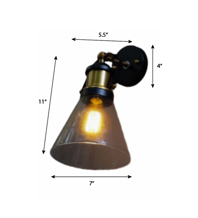 CWS117 Industrial Cone Clear Glass Wall light Fixture - The Black Steel