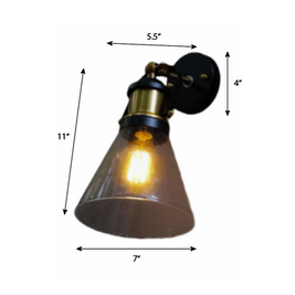 CWS117 Industrial Cone Clear Glass Wall light Fixture - The Black Steel