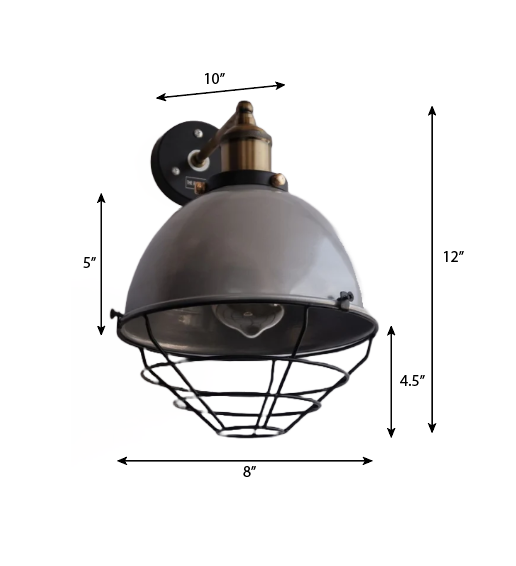 CWS118 Metallic Silver Finish Industrial Retro Dome Wall Sconce - The Black Steel