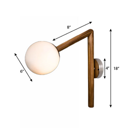 CWS128 Teak Wood Wall Sconce Frosted Glass Fixture - The Black Steel