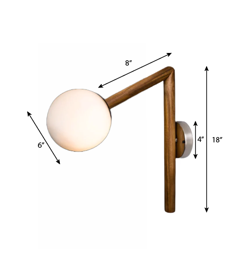 CWS128 Teak Wood Wall Sconce Frosted Glass Fixture - The Black Steel