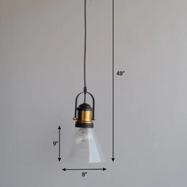 CLH113 Industrial Pendant Light Conical Clear Glass - The Black Steel