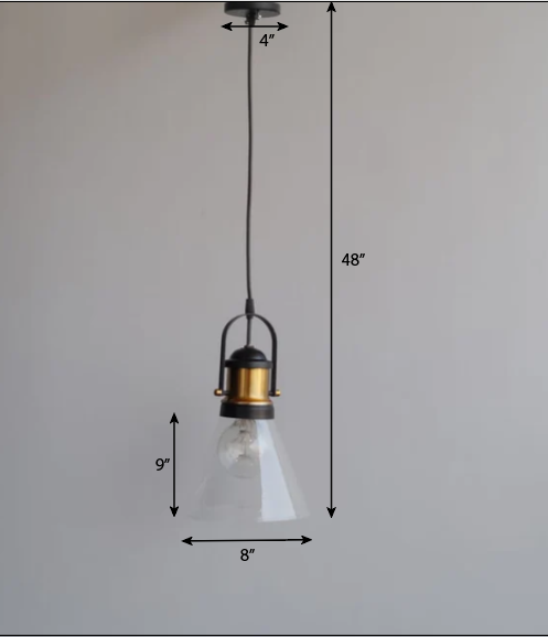 CLH113 Industrial Pendant Light Conical Clear Glass - The Black Steel