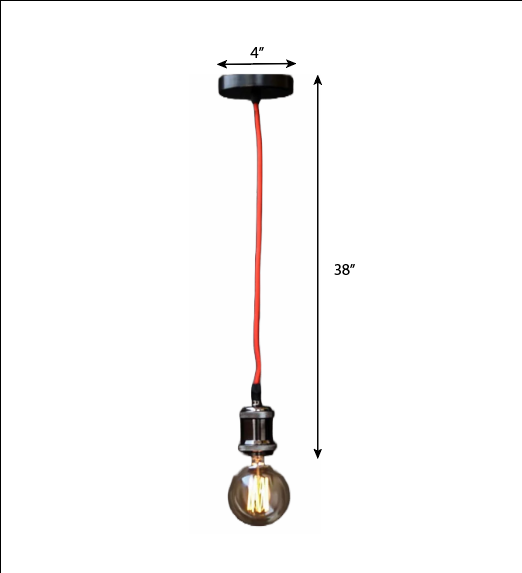 CLH116 Black High Gloss Red Wire E27 Retro Edison Pendant Light Holder - The Black Steel
