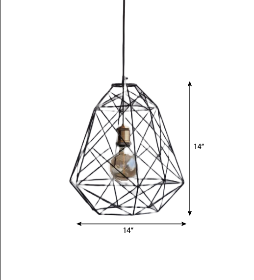 CLH143 Scandinavian Design Trend - Geometric Industrial Decor Pendant Cage Lamp - The Black Steel