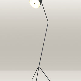 Stylish floor lamp with a tripod base and an adjustable head for directed illumination.