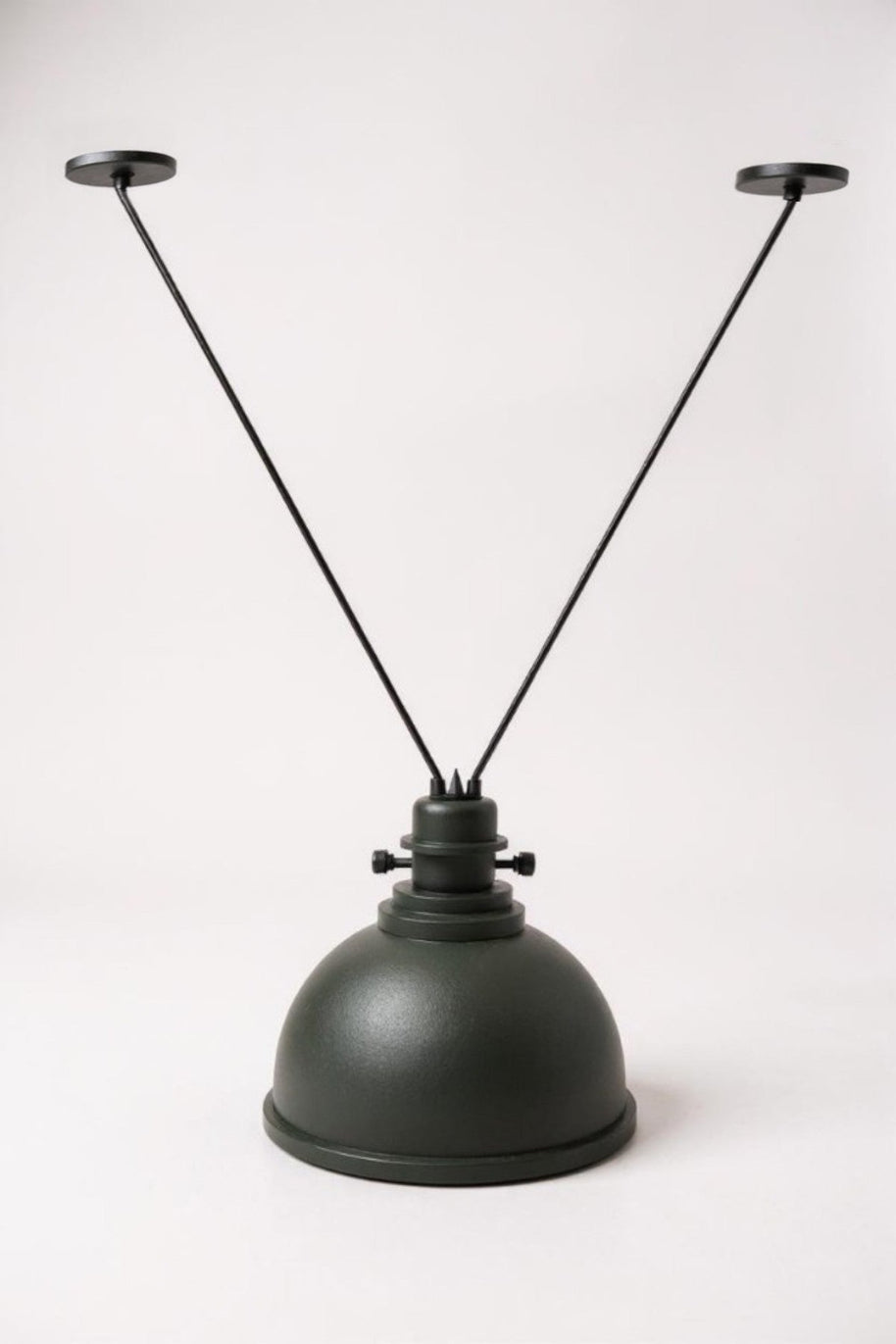 Industrial V-Wire Hanging Lampshade in Forest Green